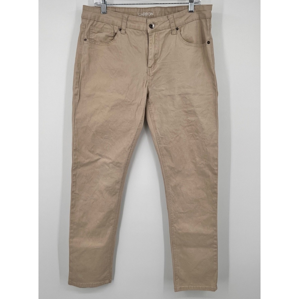 Carbon Mens Skinny Fit Khaki Pants‎ Tan 34x32 Stretch Chino Denim Style